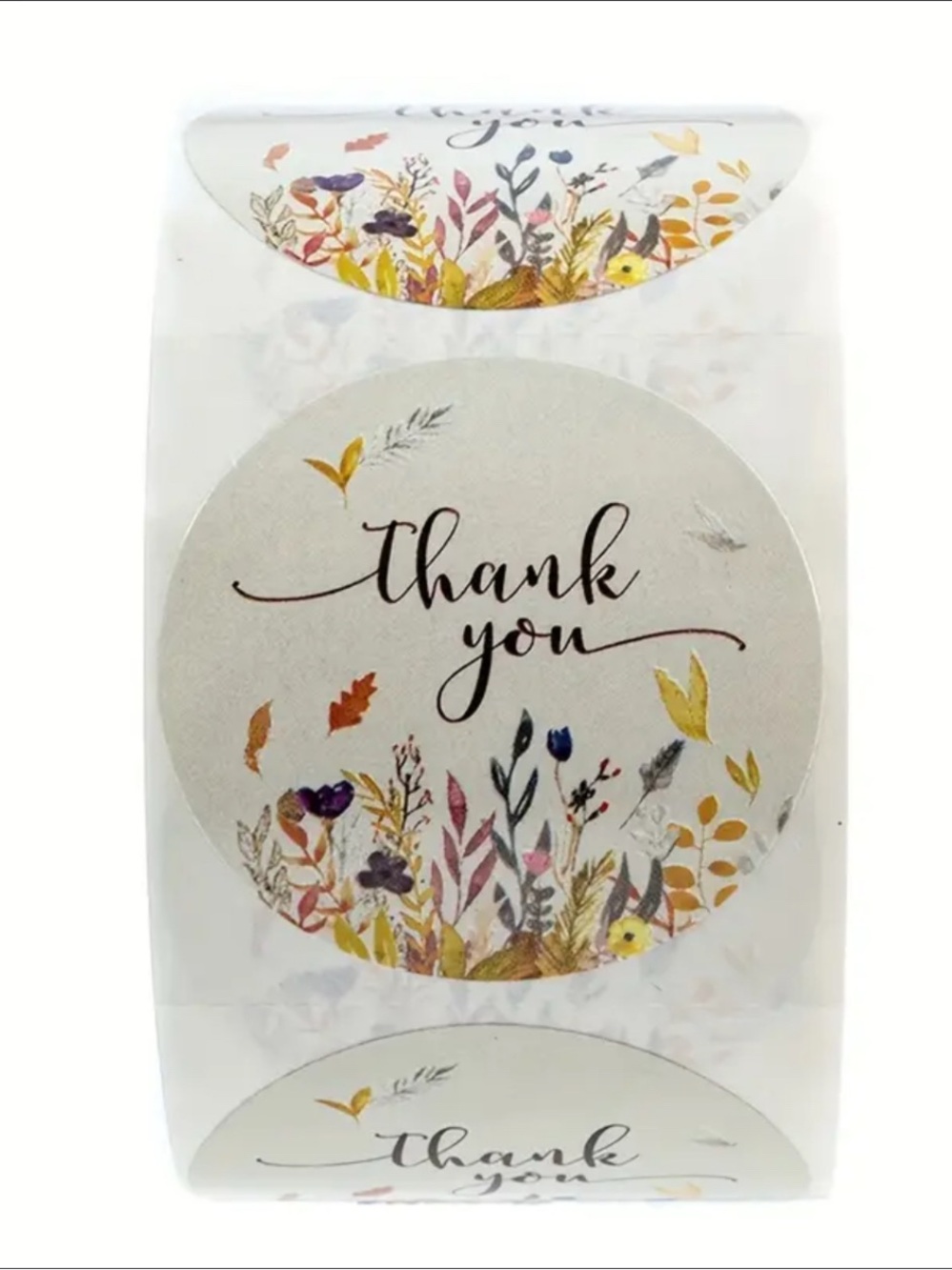 💜 NWT Floral & Leaf Circle Thank You Stickers - Y (500 Stickers)